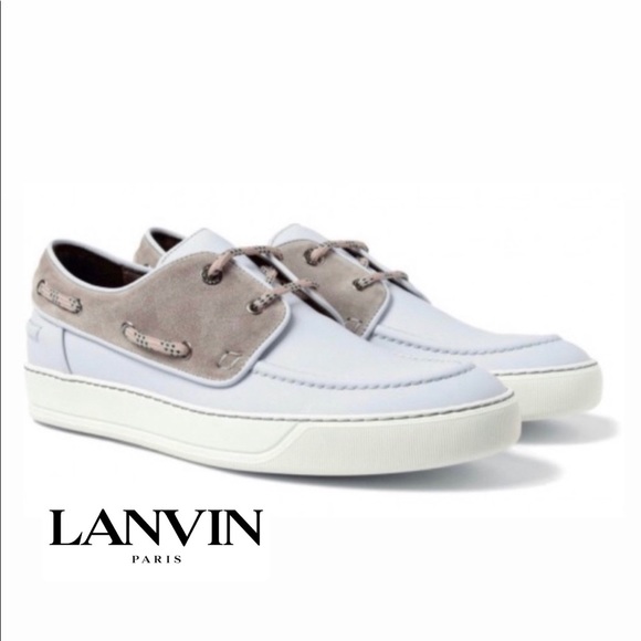 LANVIN Men's Gray Rubberised leather Boat Shoes 10 - Picture 2 of 8